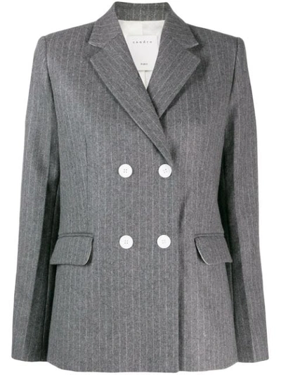 Shop Sandro Double Breasted Stripe Blazer In Gris