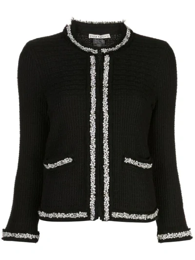 Shop Alice And Olivia Georgia Faux-pearl Trim Knit Jacket In Black