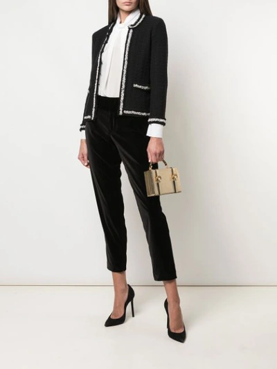 Shop Alice And Olivia Georgia Faux-pearl Trim Knit Jacket In Black