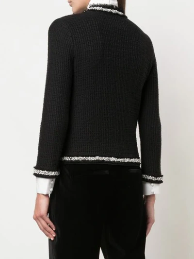Shop Alice And Olivia Georgia Faux-pearl Trim Knit Jacket In Black