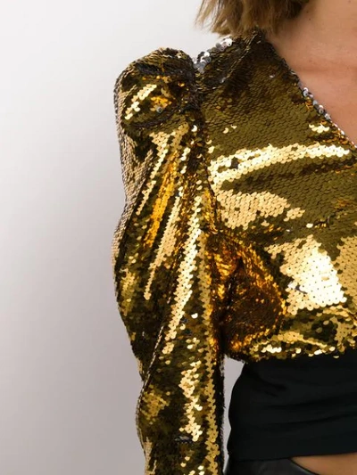 Shop Amen Sequin Plunge Crop Top In Gold