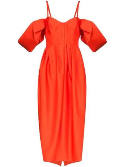Shop Rosie Assoulin Puff Sleeve Midi Dress In Orange