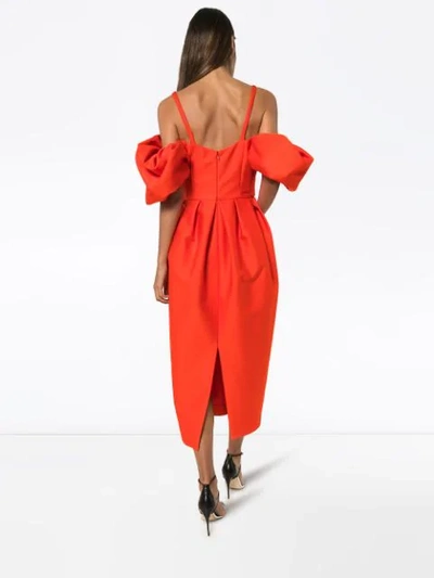 Shop Rosie Assoulin Puff Sleeve Midi Dress In Orange