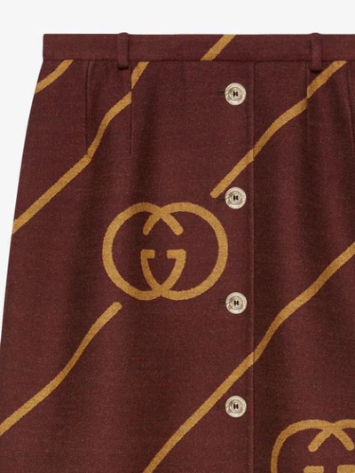 Shop Gucci Logo Pattern Knee-length Skirt In Red