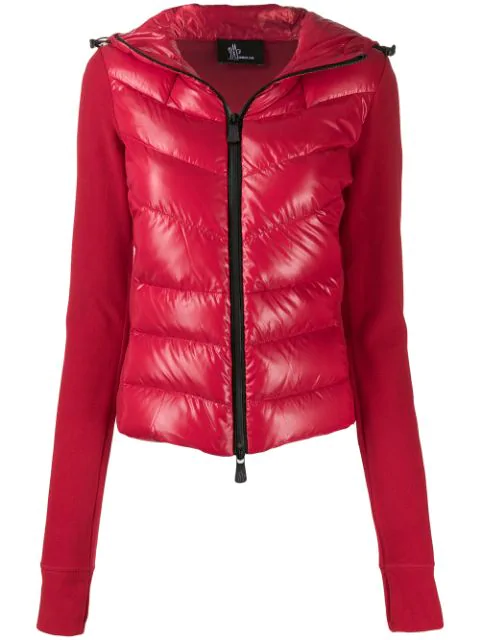 red hooded cardigan
