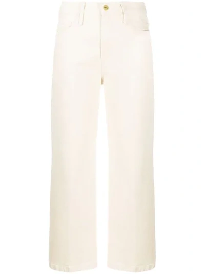 Shop Frame Ali Wide-leg Cropped Jeans In White