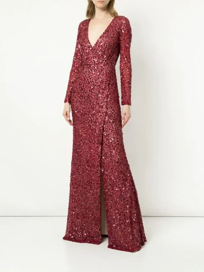 Shop Rachel Gilbert Sequins Long Dress In Red