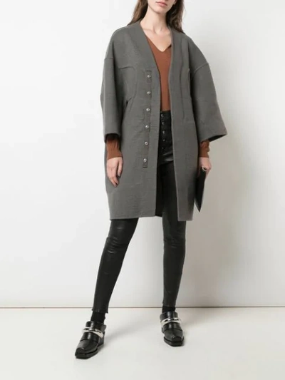 Shop Rick Owens Collarless Oversized Coat In Grey