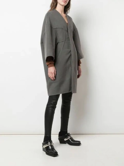Shop Rick Owens Collarless Oversized Coat In Grey