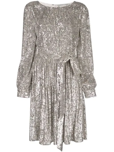 Shop Sachin & Babi Tie Waist Glitter Dress In Silver