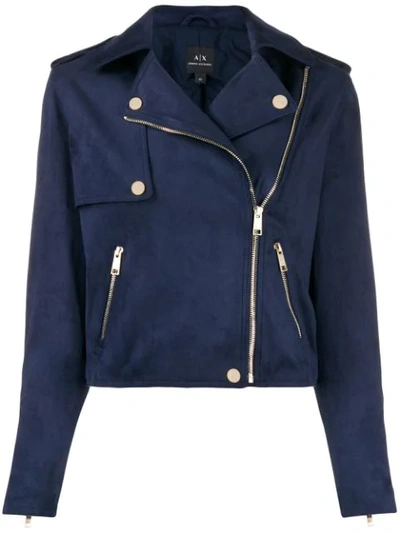Shop Armani Exchange Short Biker Jacket In Blue