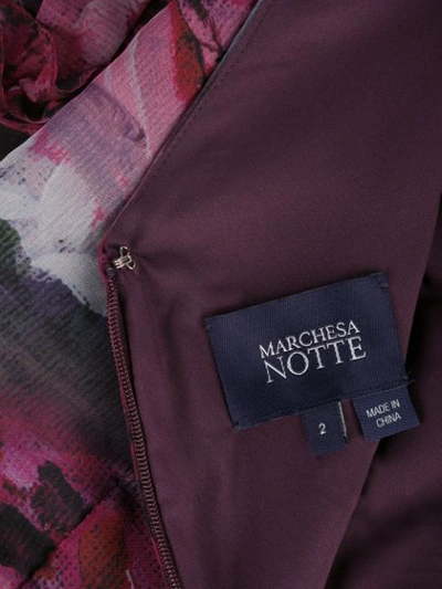 Shop Marchesa Notte Floral-print Slit-sleeves Dress In Purple