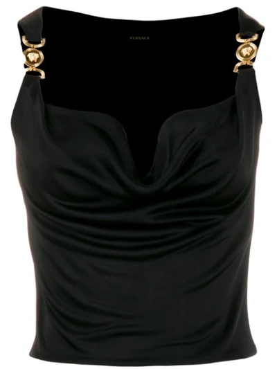 Shop Versace Medusa Cowl Neck Blouse In A1008  Black