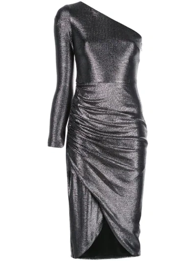 Shop Aidan Mattox Single Sleeve Midi Dress In Silver