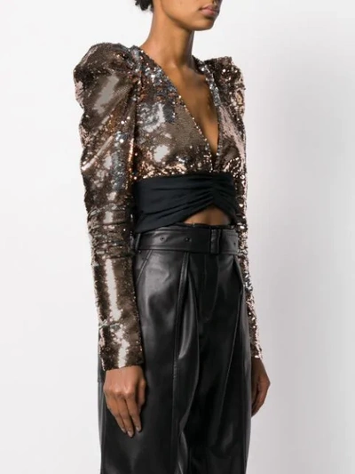 Shop Amen Cropped Sequin Blouse In 460 Pink/silver
