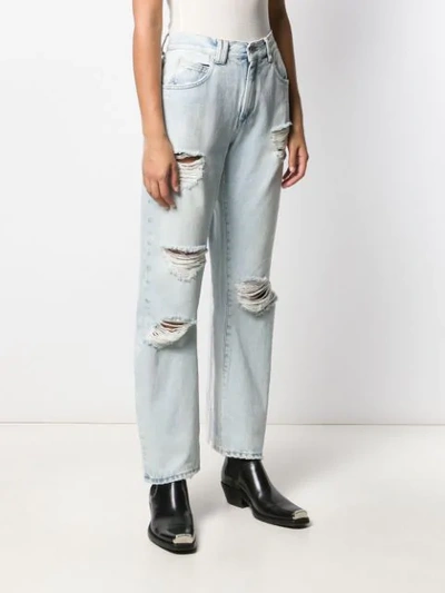 Shop Off-white Ripped Straight Leg Jeans In Blue