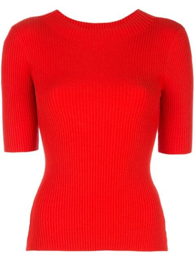 Shop Milly Ribbed Knit Top In Vermillion