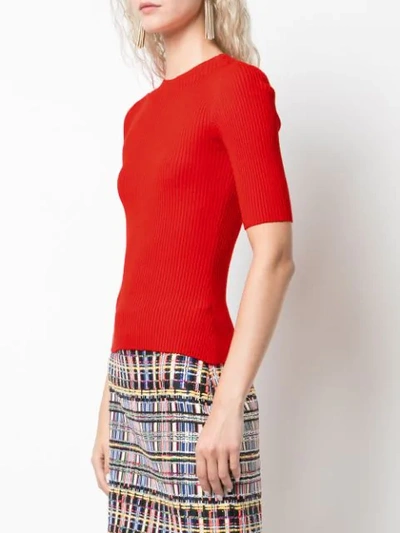 Shop Milly Ribbed Knit Top In Vermillion