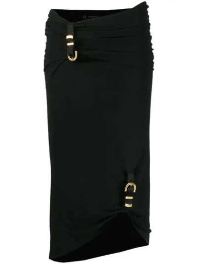 Shop Versace Asymmetric Buckle Skirt In Black