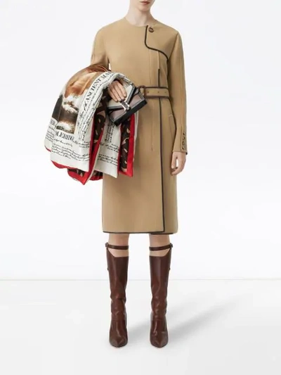 Shop Burberry Technical Style Belted Dress In Neutrals
