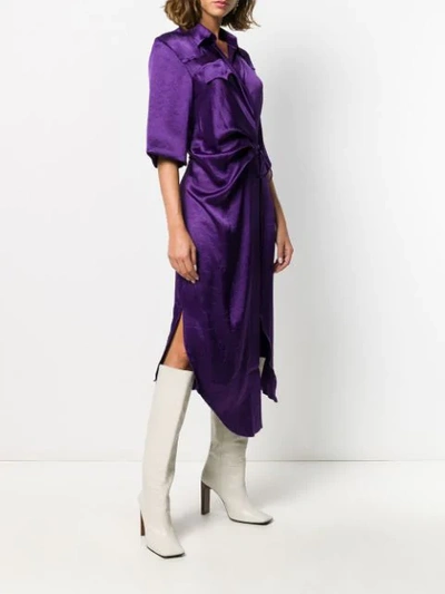 Shop Nanushka Lais Satin Draped Shirt Dress In Purple