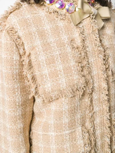Shop Msgm Embellished Detail Tweed Jacket In Neutrals