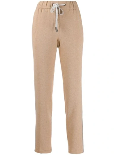Shop Peserico Drawstring Taped Trackpants In Neutrals