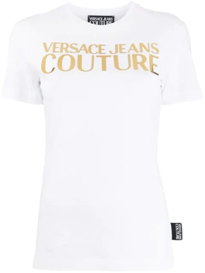 Shop Versace Jeans Couture Gold Logo Print T-shirt In White