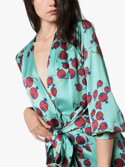 Shop Rebecca De Ravenel Berry-print Tie-waist Dress In Blue