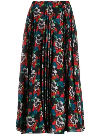 Shop Valentino X Undercover Lovers Print Pleated Skirt In Black