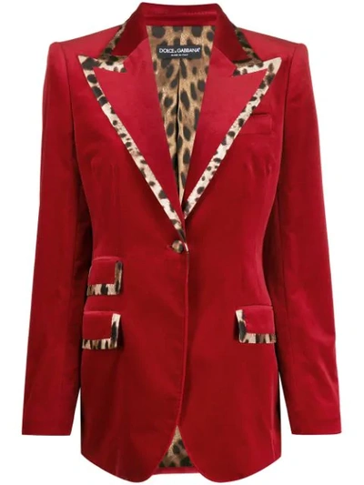 Shop Dolce & Gabbana Leopard Print Trimmed Blazer In Red
