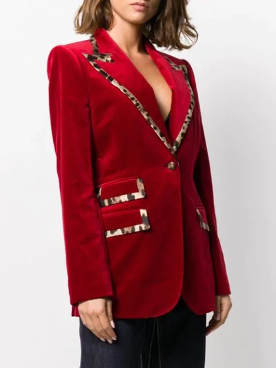 Shop Dolce & Gabbana Leopard Print Trimmed Blazer In Red
