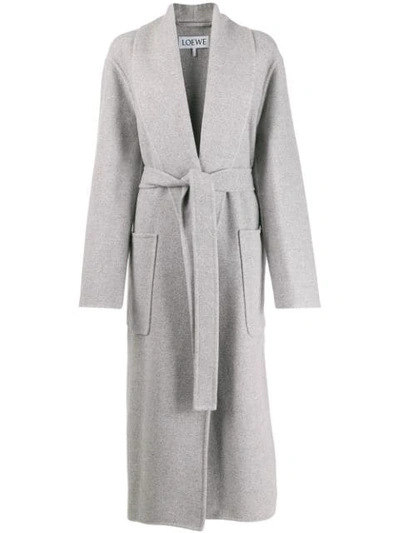 Shop Loewe Long Belted Coat In Grey