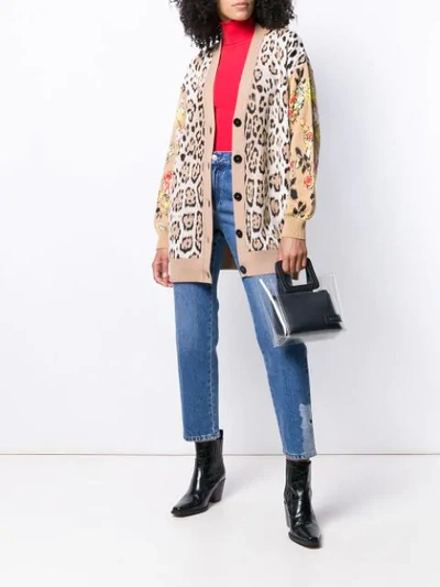 Shop Msgm Oversized Dual-print Cardigan In Neutrals