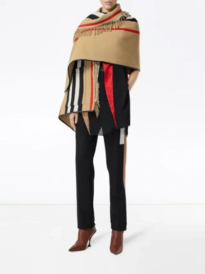 Shop Burberry Icon Poncho In Neutrals