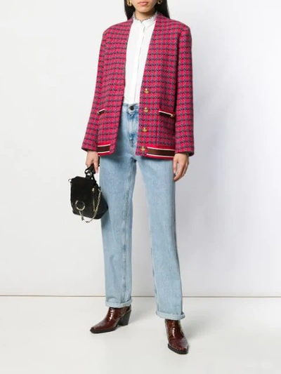 Shop Sandro Checked Tweed Jacket In Rouge