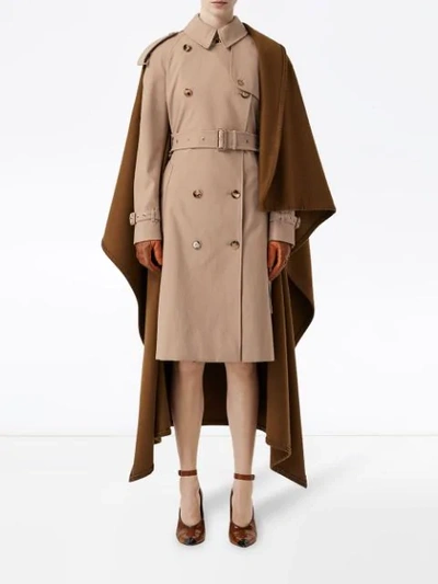 Shop Burberry Gabardine Blanket Detail Trench Coat In Brown