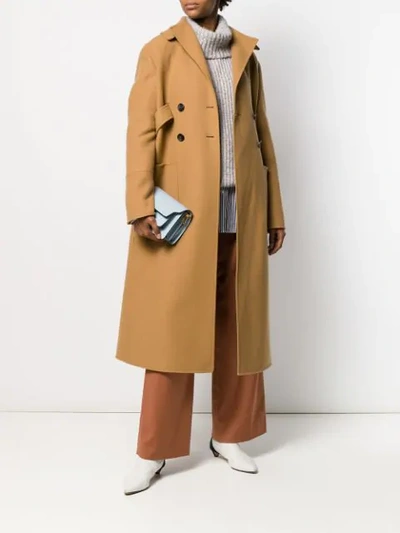 Shop Lanvin Double-breasted Belted Coat In Brown