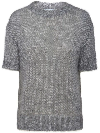 Shop Prada Sheer Short-sleeved Jumper In Grey