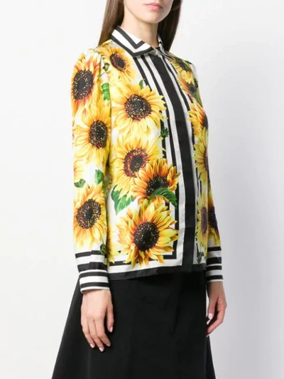 Shop Dolce & Gabbana Sunflower Print Silk Shirt In Yellow