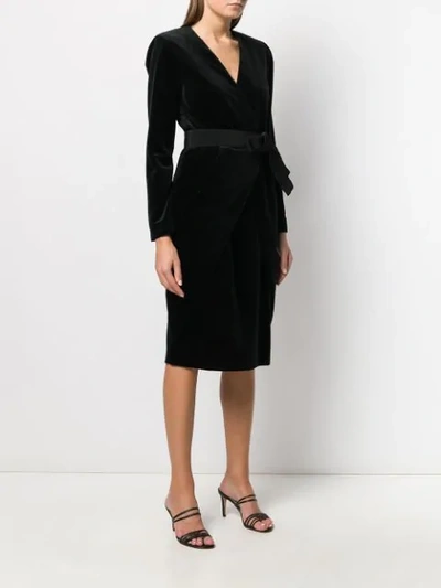 Shop Alberta Ferretti Velvet Wrap-effect Dress In Black