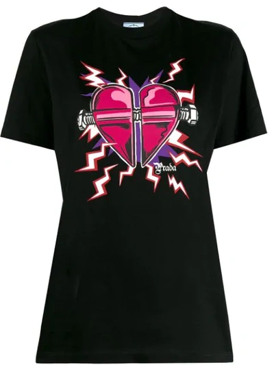 Shop Prada Fuchsia Heart Print T-shirt - Black