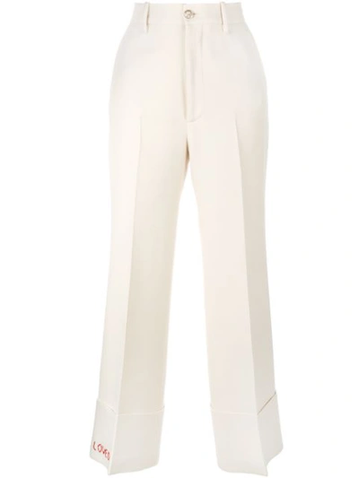 Shop Gucci Loved Embroidered Straight-leg Trousers In Neutrals