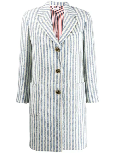 Shop Thom Browne University Stripe Tweed Sack Overcoat In Blue