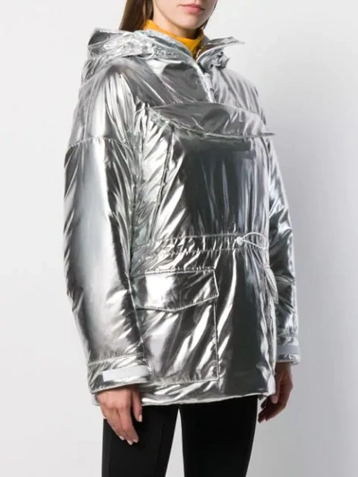 Shop Napapijri Metallic Ruched Hoodie In Silver