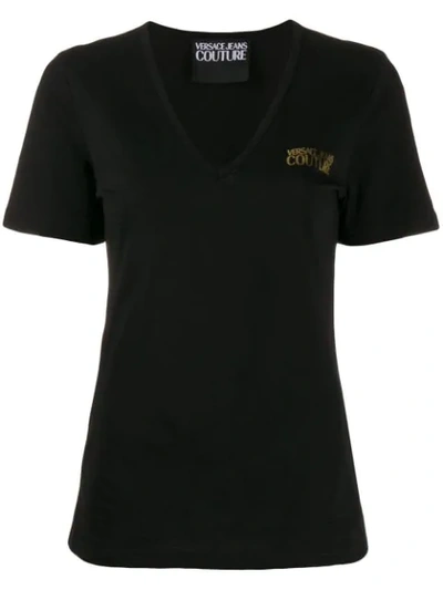 Shop Versace Jeans Couture Logo V-neck T-shirt In Black