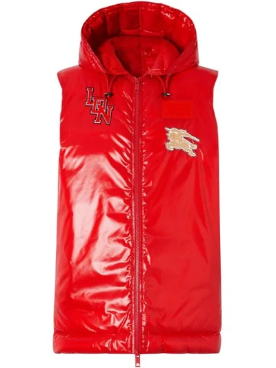 Shop Burberry High-shine Logo Patch Gilet In Red