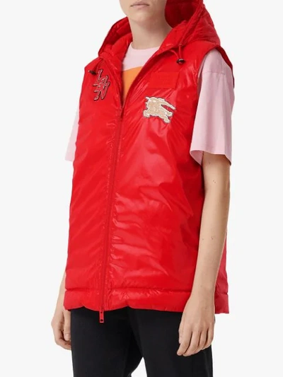 Shop Burberry High-shine Logo Patch Gilet In Red