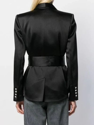Shop Balmain Satin Belted Blazer In Black