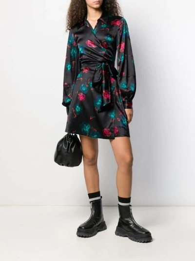 Shop Ganni Floral Print Wrap Shirt Dress In Black